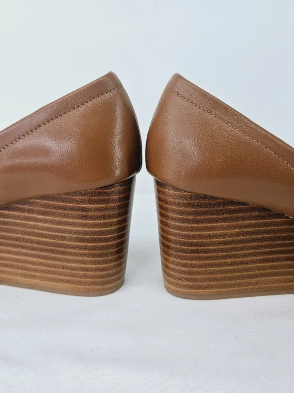 Jack Rogers Palmer Leather Wedge Sandals Luggage Brown Whipstitch Size 7